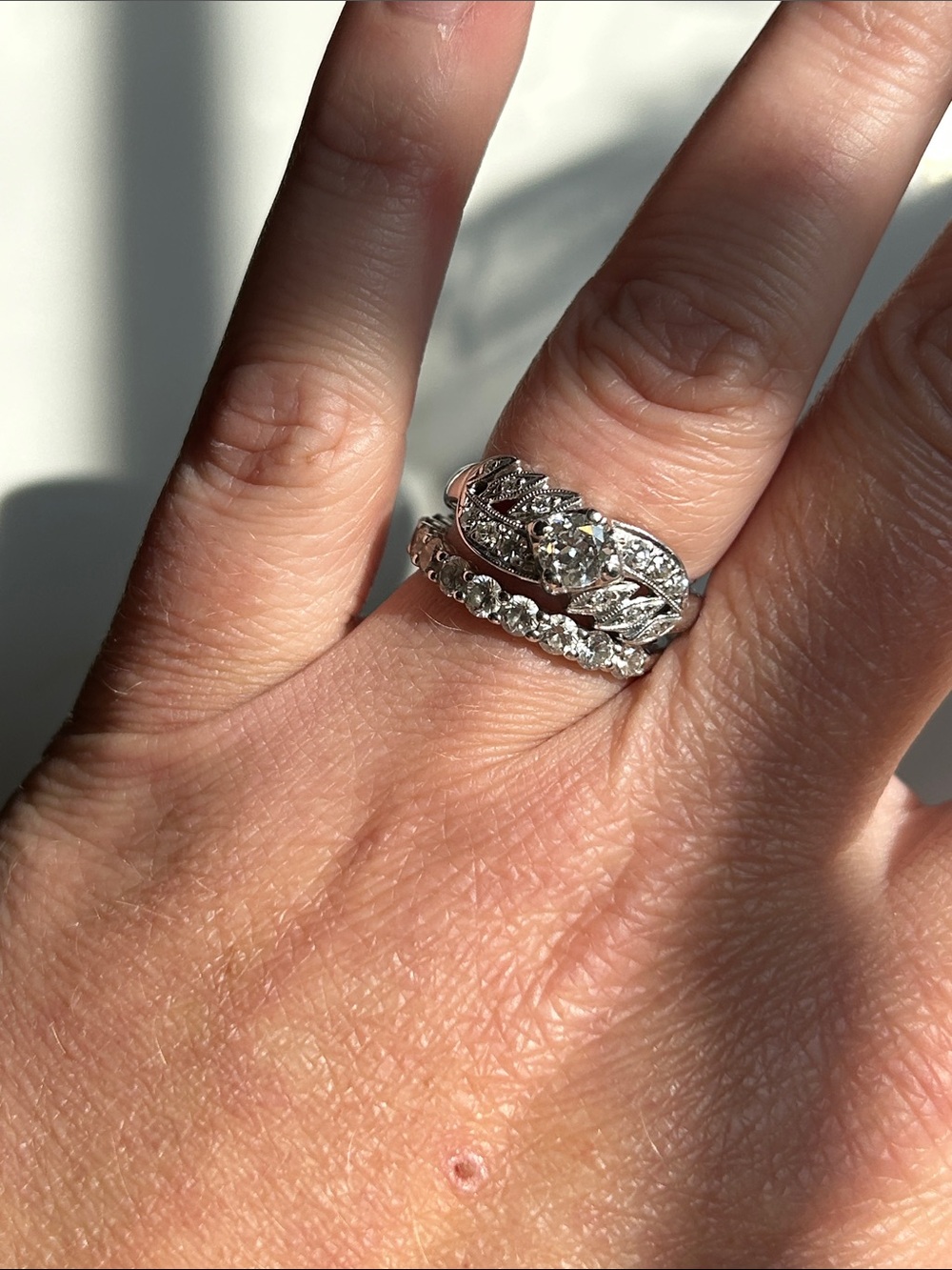 14k white gold old European cut diamond ring